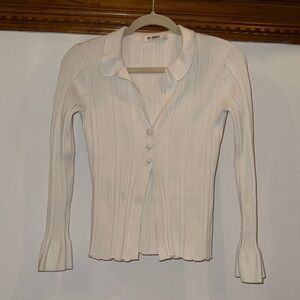 4TH RECKLESS Cream Ribbed Button-Front Knit Top